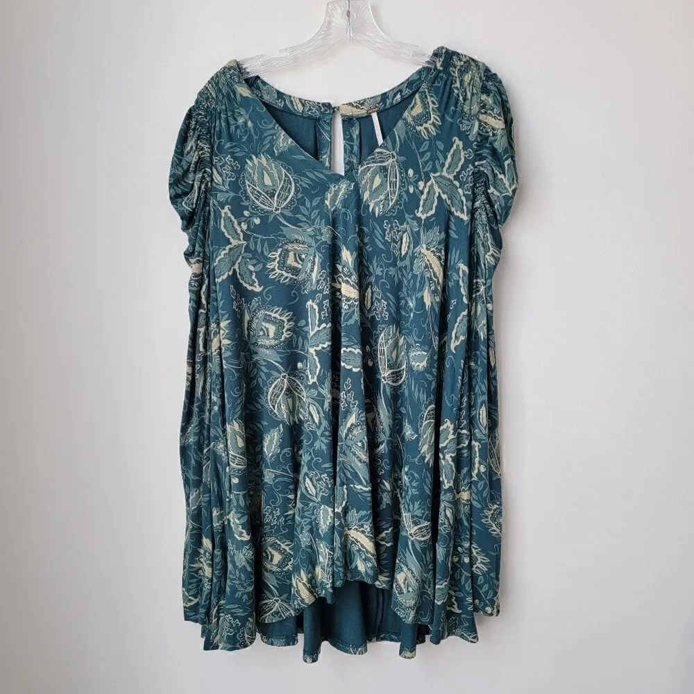 FREE PEOPLE Hello Lover Tunic Dress Top Dusty Indigo Combo Blouse Dress Size S